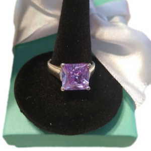 Sterling Silver + Purplish-Pink Sapphire Princess Cut Ring Thailand, siz…